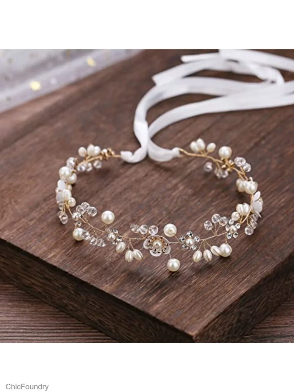 Bridal Pearl Flower Headpiece Headband for Women Girls Wedding Hair Accessory